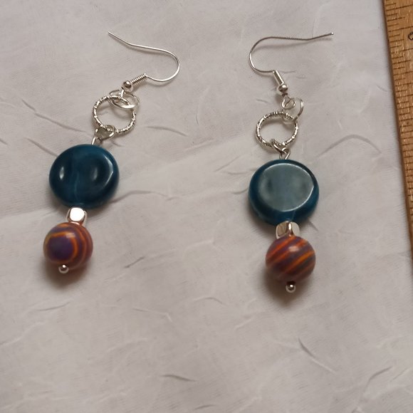 Steel Homemade Hand Crafted Dangle Earrings with Synthetic Stones #59 - Picture 8 of 12